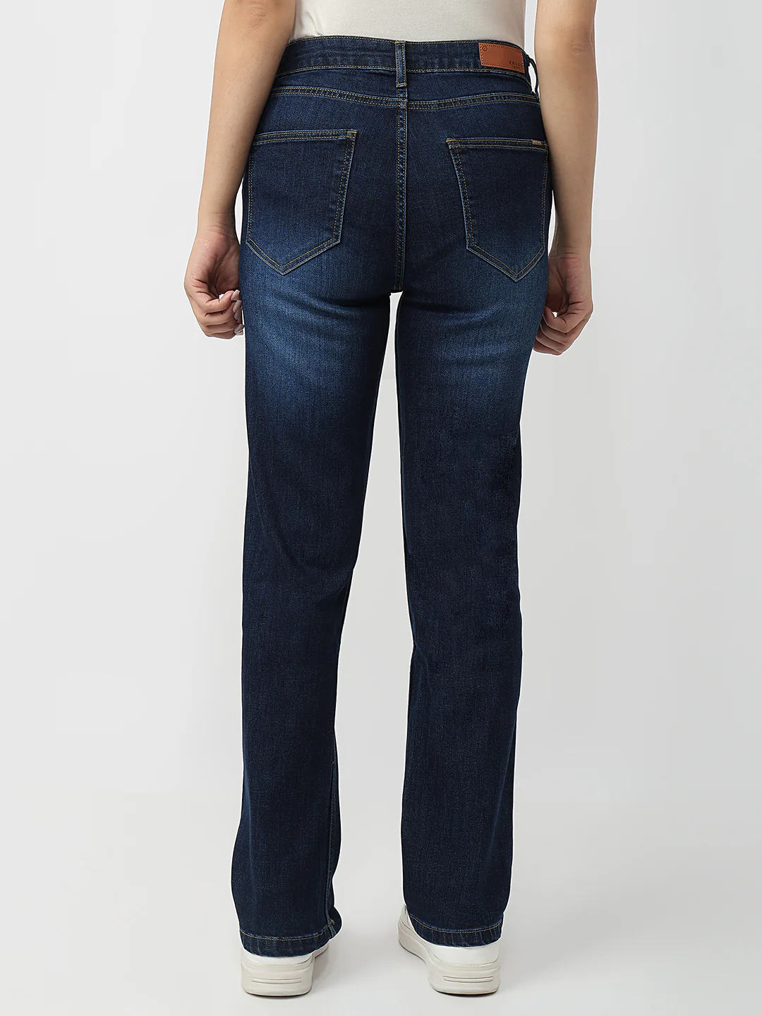 Women Dark Blue High-Rise Slim Straight Fit Jeans - Image 3