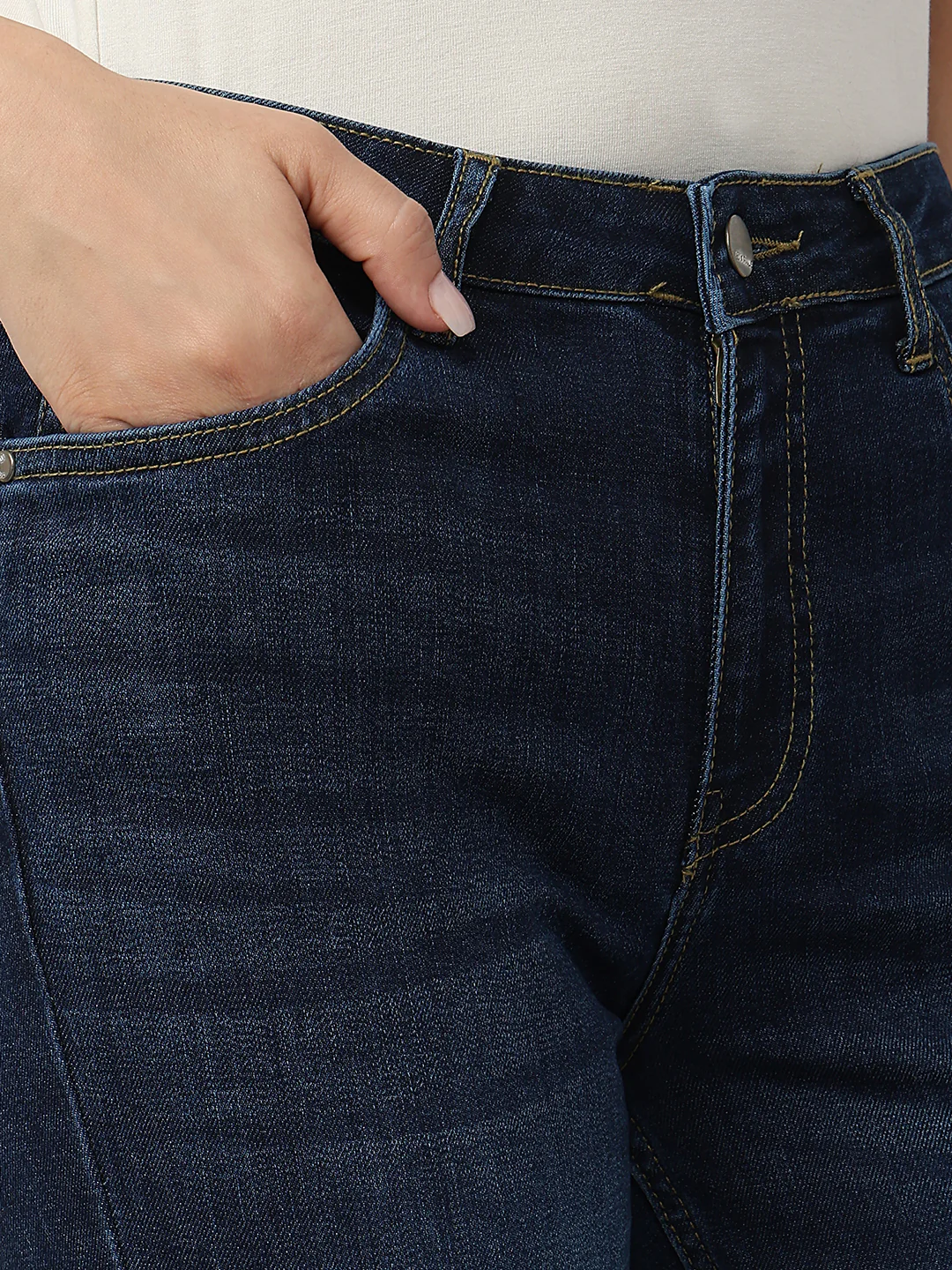 Women Dark Blue High-Rise Slim Straight Fit Jeans - Image 4