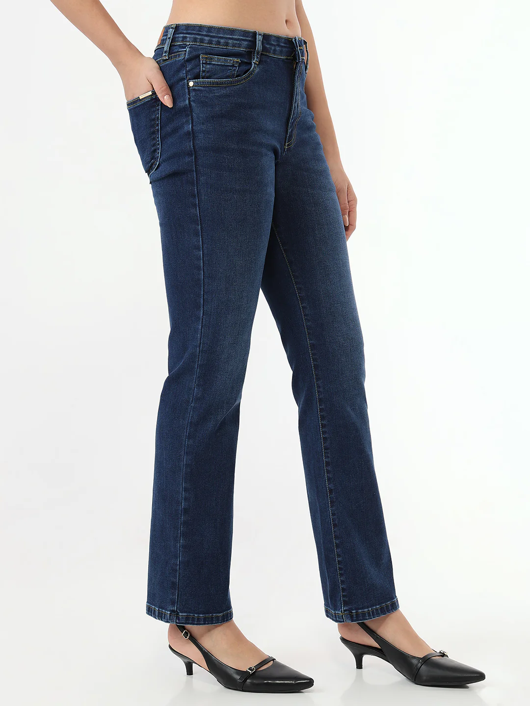 Women Dark Blue High-Rise Slim Straight Fit Jeans - Image 5