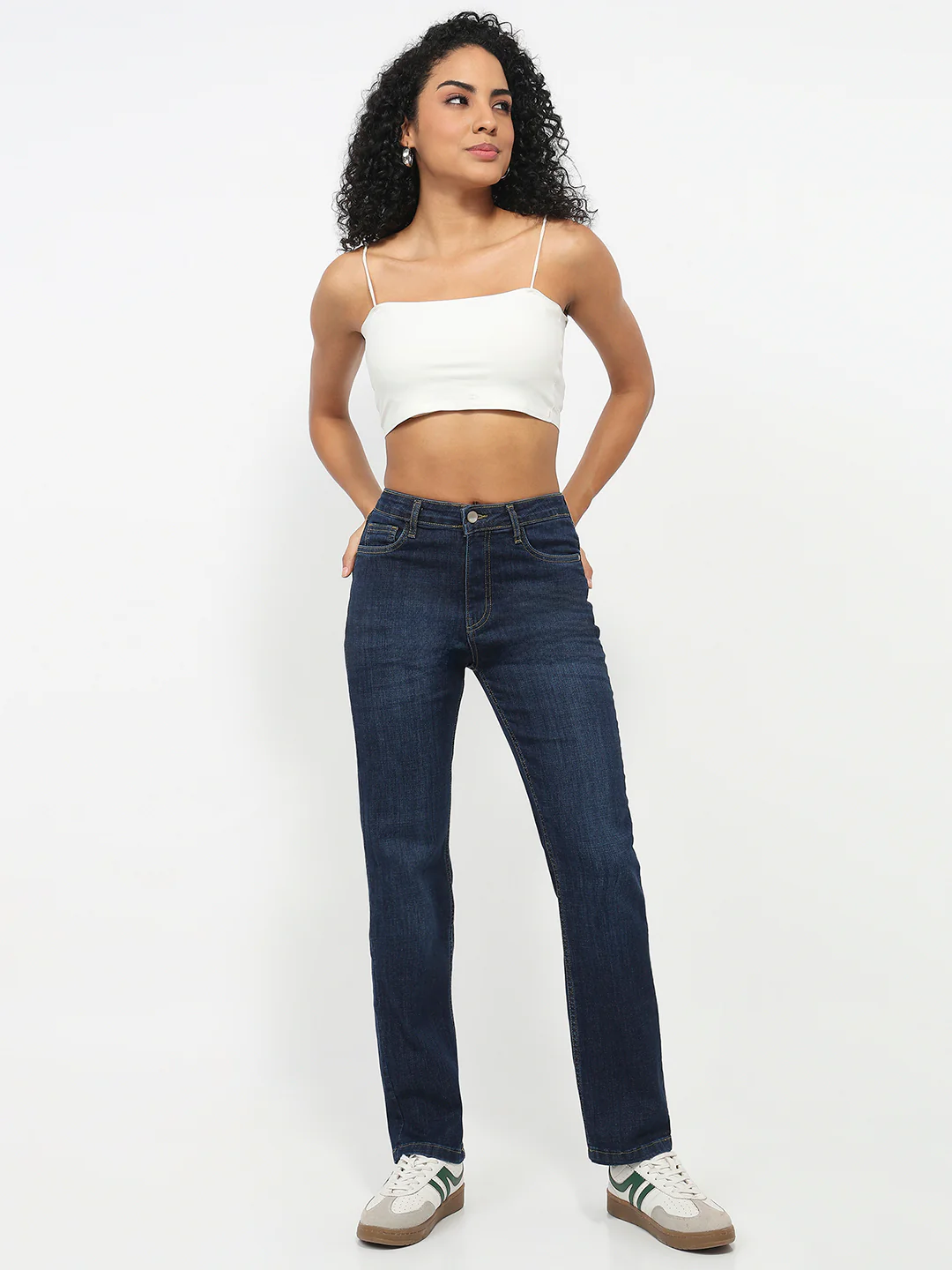 Women Dark Blue High-Rise Slim Straight Jeans - Image 4