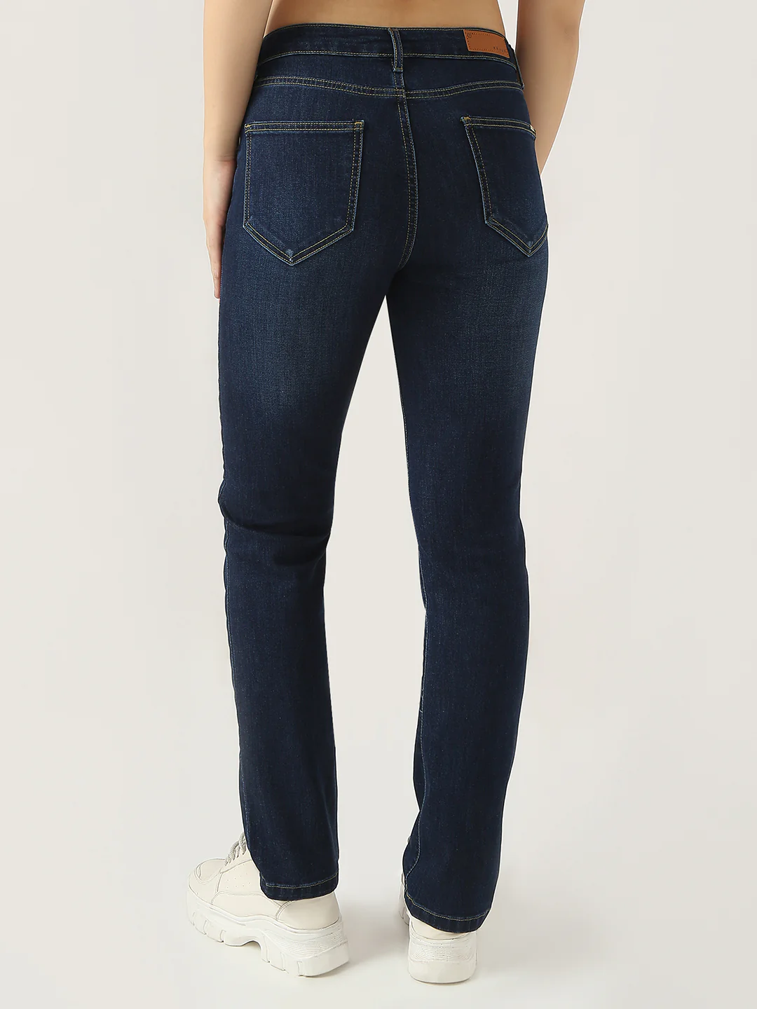 Women Dark Blue High-Rise Slim Straight Jeans - Image 3
