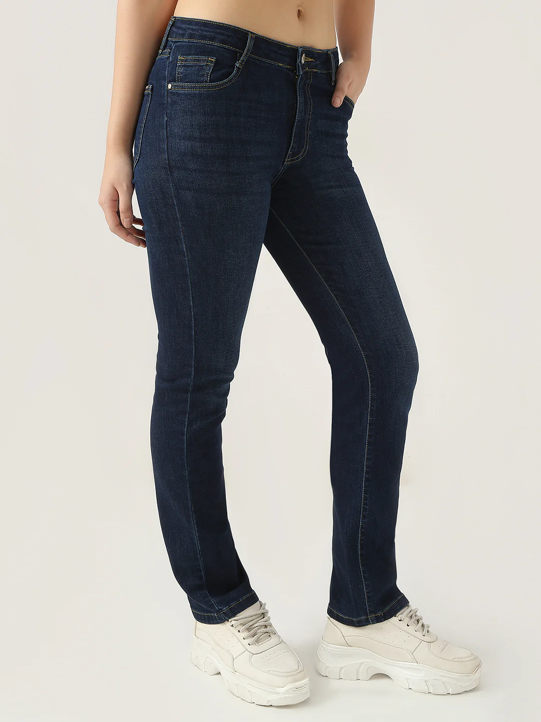 Women Dark Blue High-Rise Slim Straight Jeans - Image 6