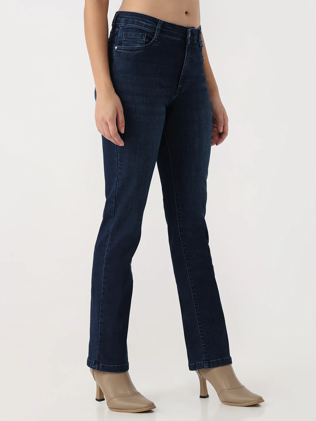 Women Dark Blue High-Rise Slim Straight Jeans - Image 4