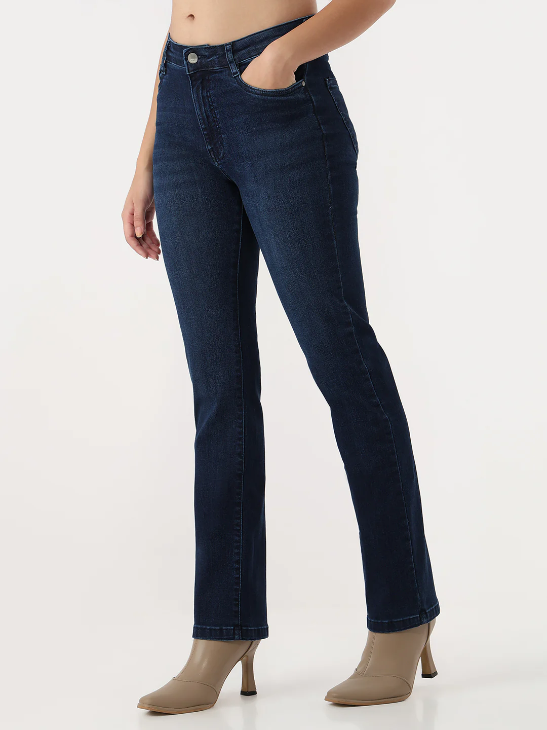 Women Dark Blue High-Rise Slim Straight Jeans - Image 6