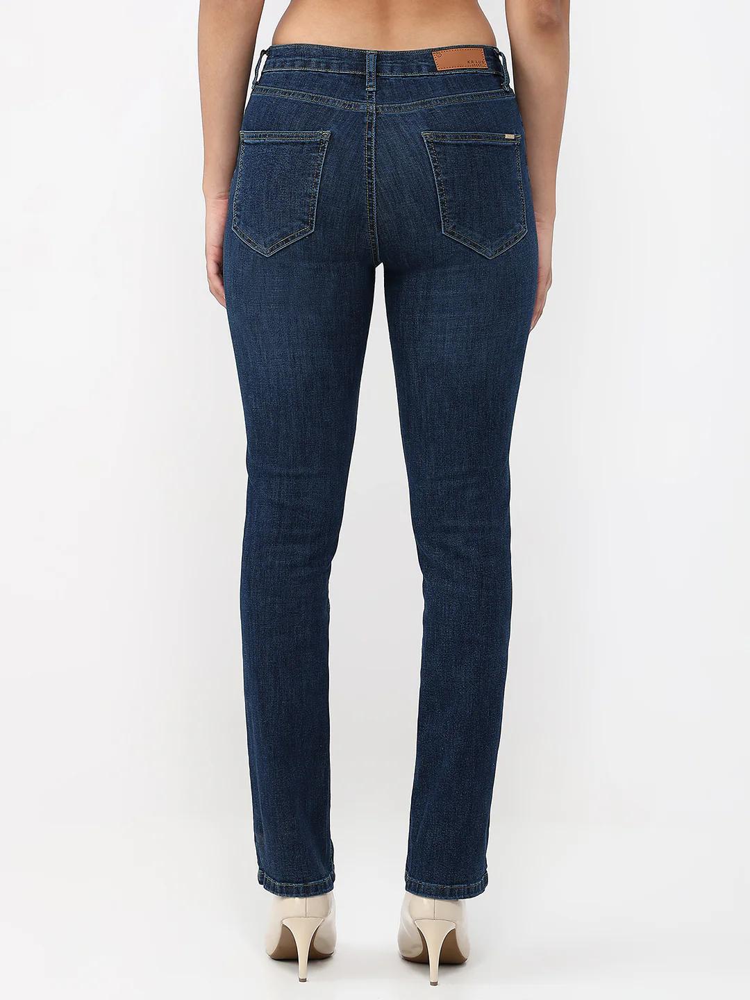 Women Dark Blue High-Rise Slim Straight Jeans - Image 3