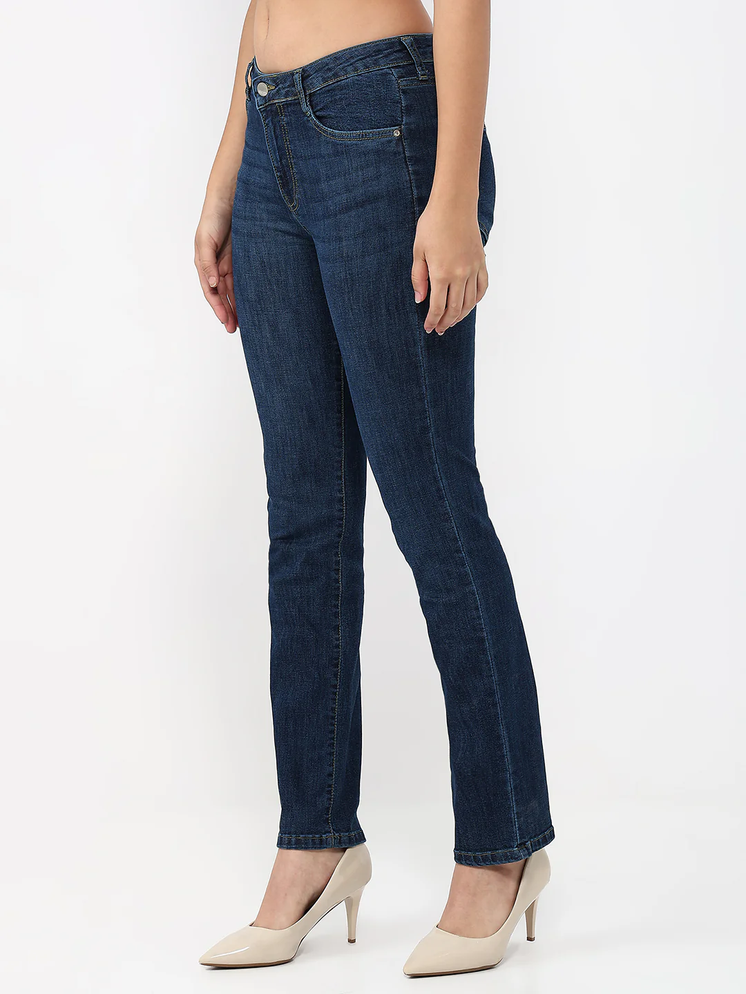 Women Dark Blue High-Rise Slim Straight Jeans - Image 4