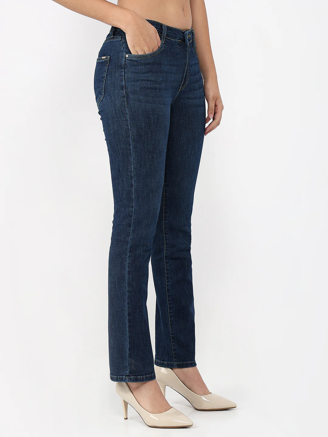 Women Dark Blue High-Rise Slim Straight Jeans - Image 6