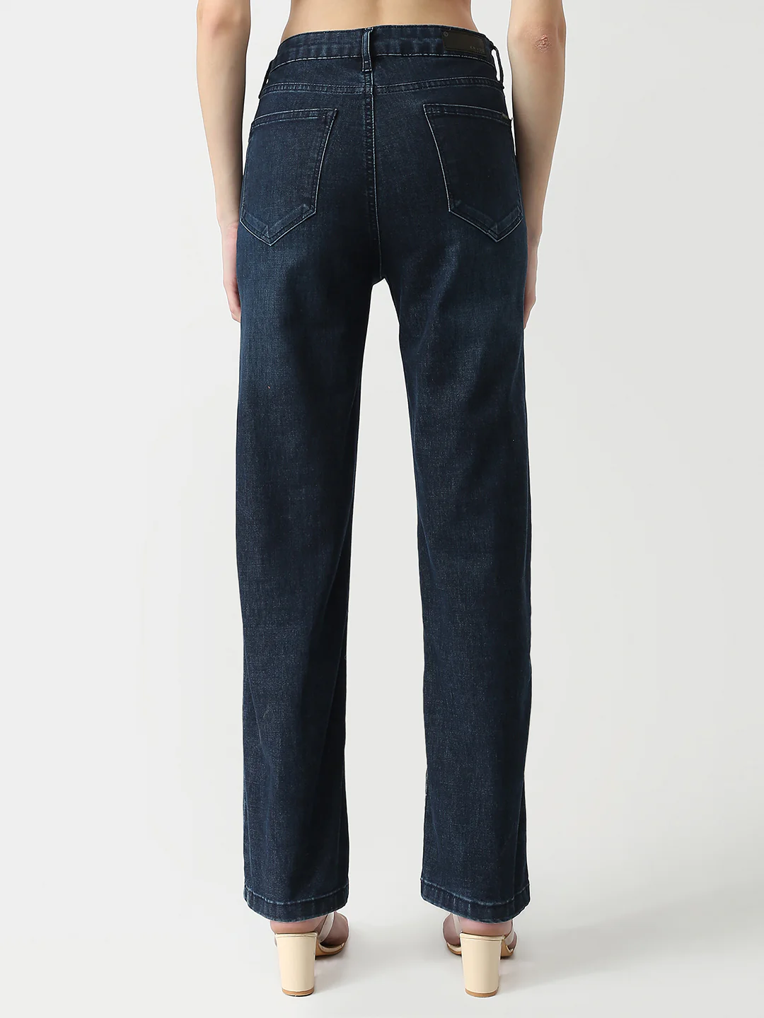 Women Dark Blue High-Rise Slim Straight Jeans - Image 3