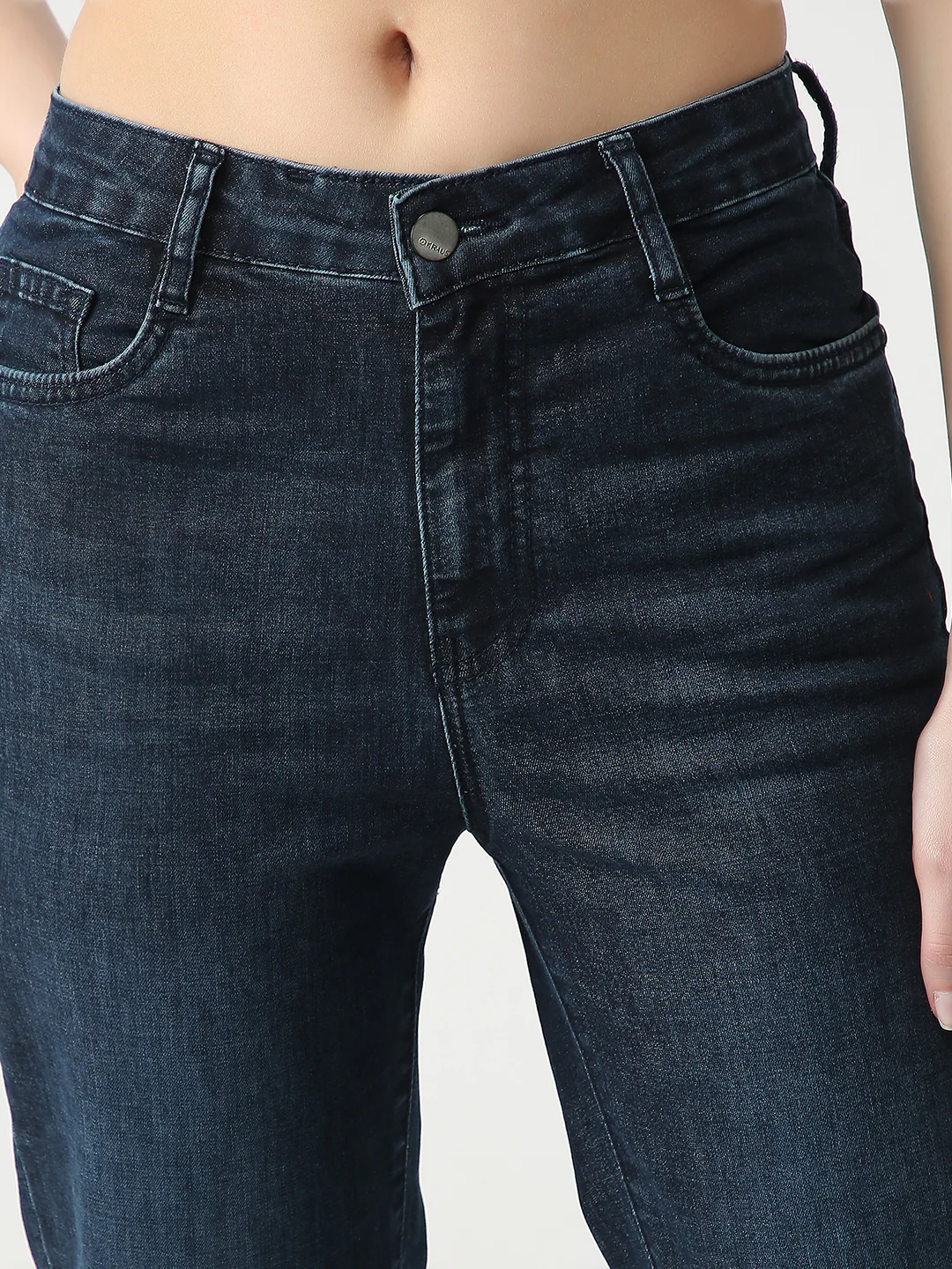 Women Dark Blue High-Rise Slim Straight Jeans - Image 4