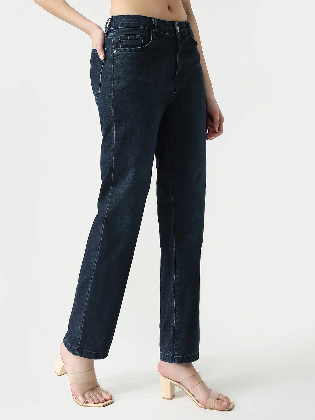 Women Dark Blue High-Rise Slim Straight Jeans - Image 6