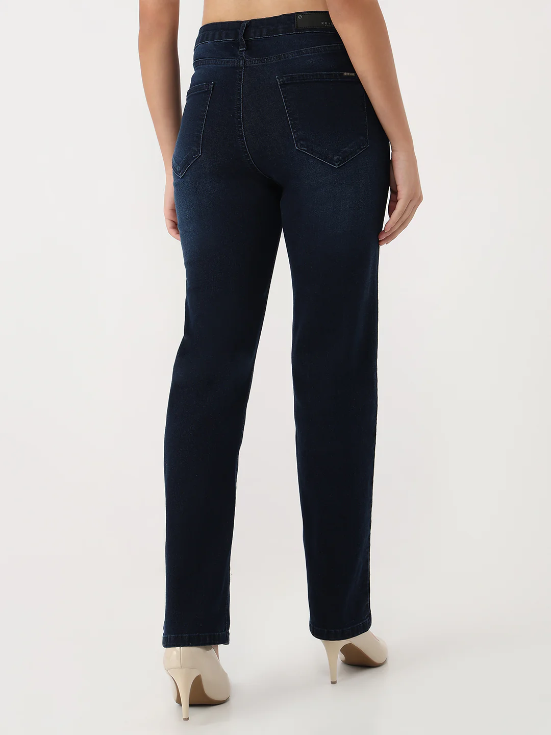 Women Dark Blue High-Rise Slim Straight Jeans - Image 3