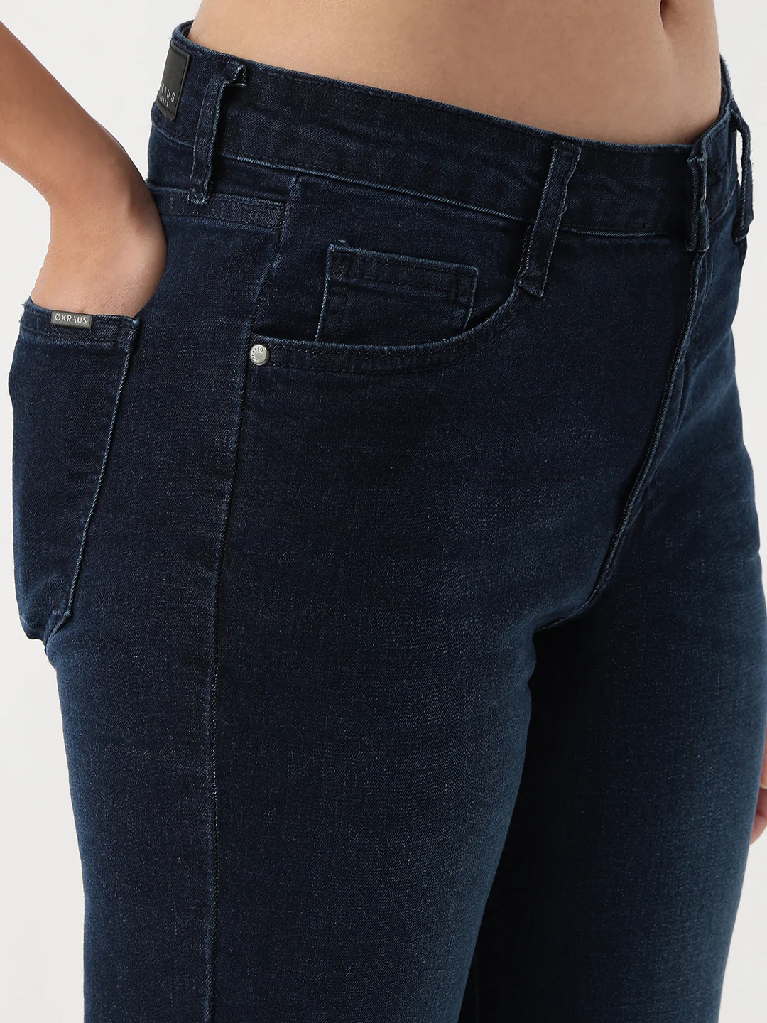 Women Dark Blue High-Rise Slim Straight Jeans - Image 4