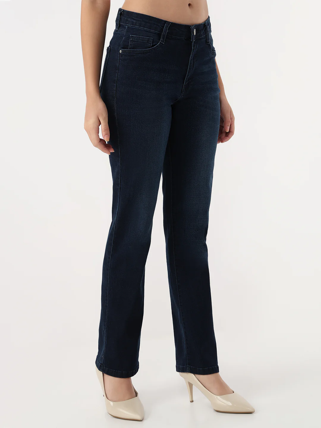 Women Dark Blue High-Rise Slim Straight Jeans - Image 5