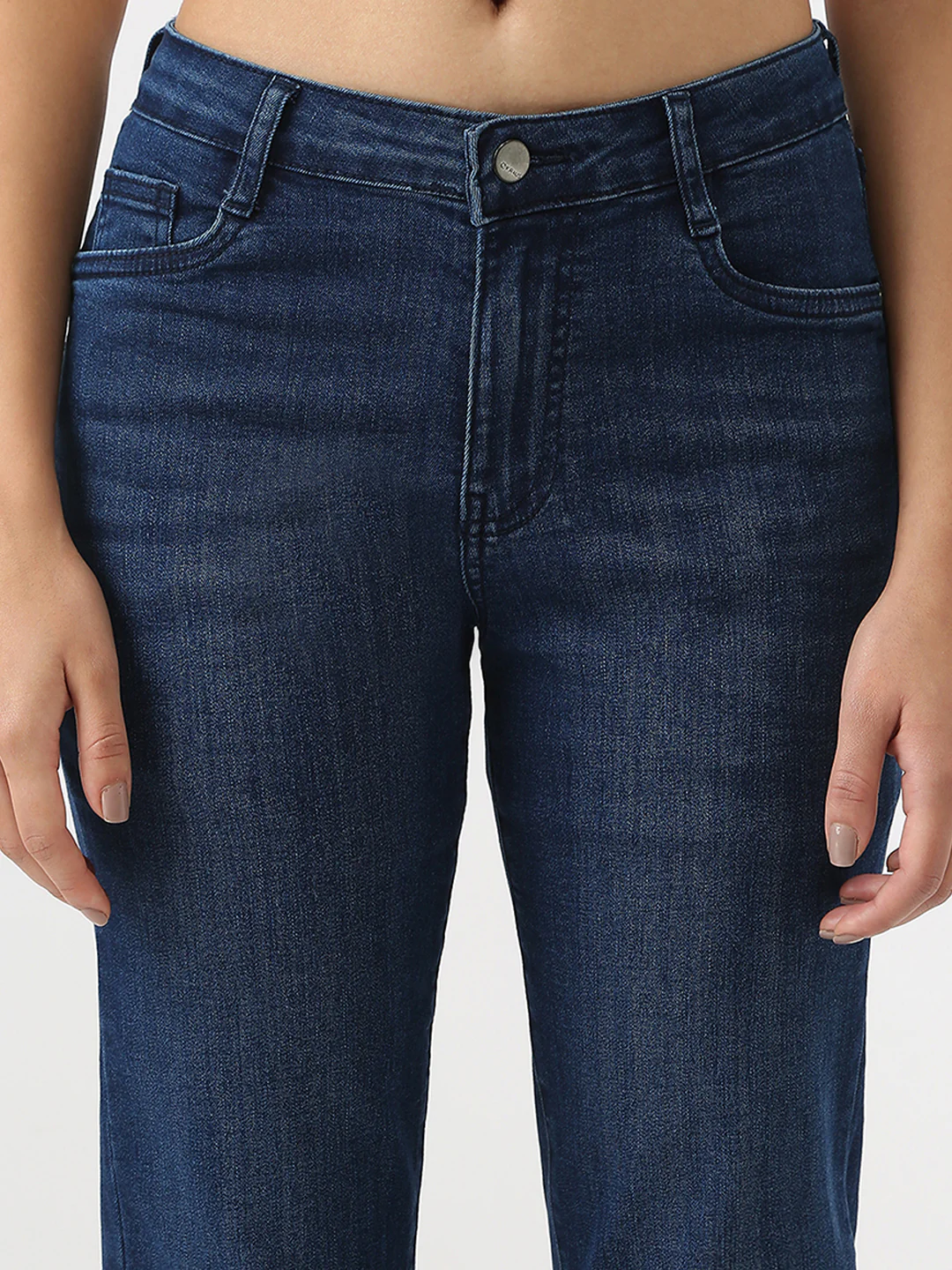 Women Dark Blue High-Rise Snug Straight Jeans - Image 5
