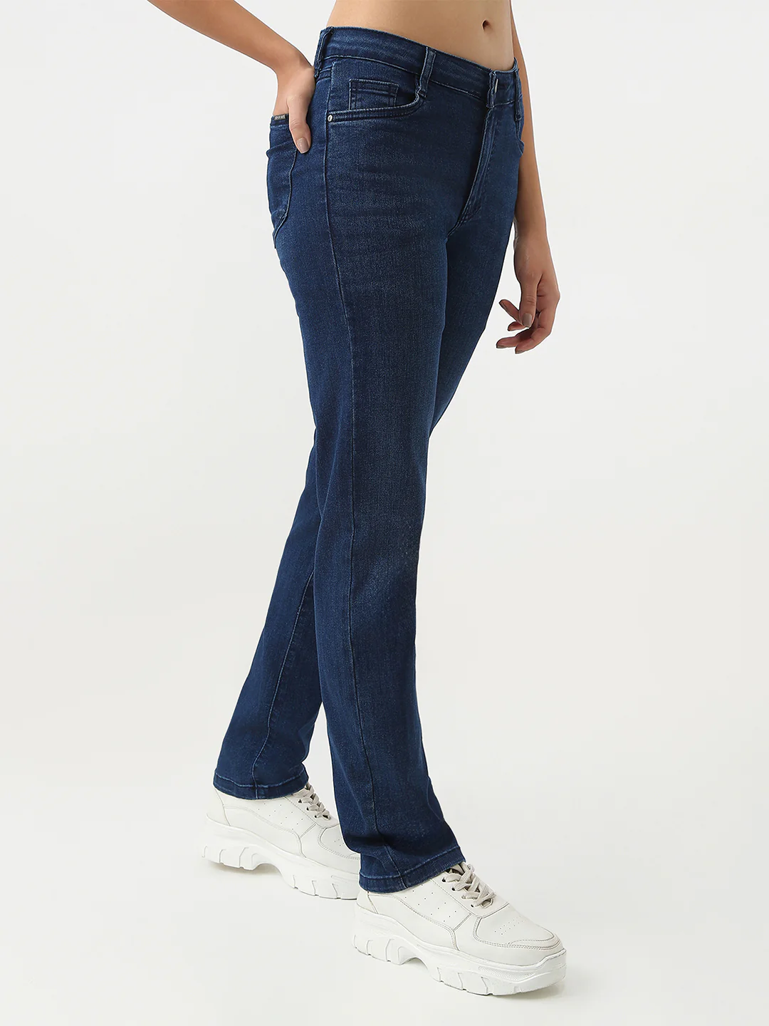 Women Dark Blue High-Rise Snug Straight Jeans - Image 6