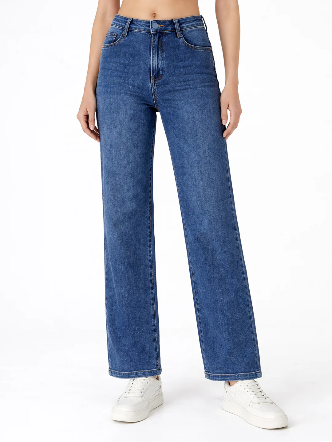 Women Dark Blue High-Rise Straight Fit Jeans - Image 2