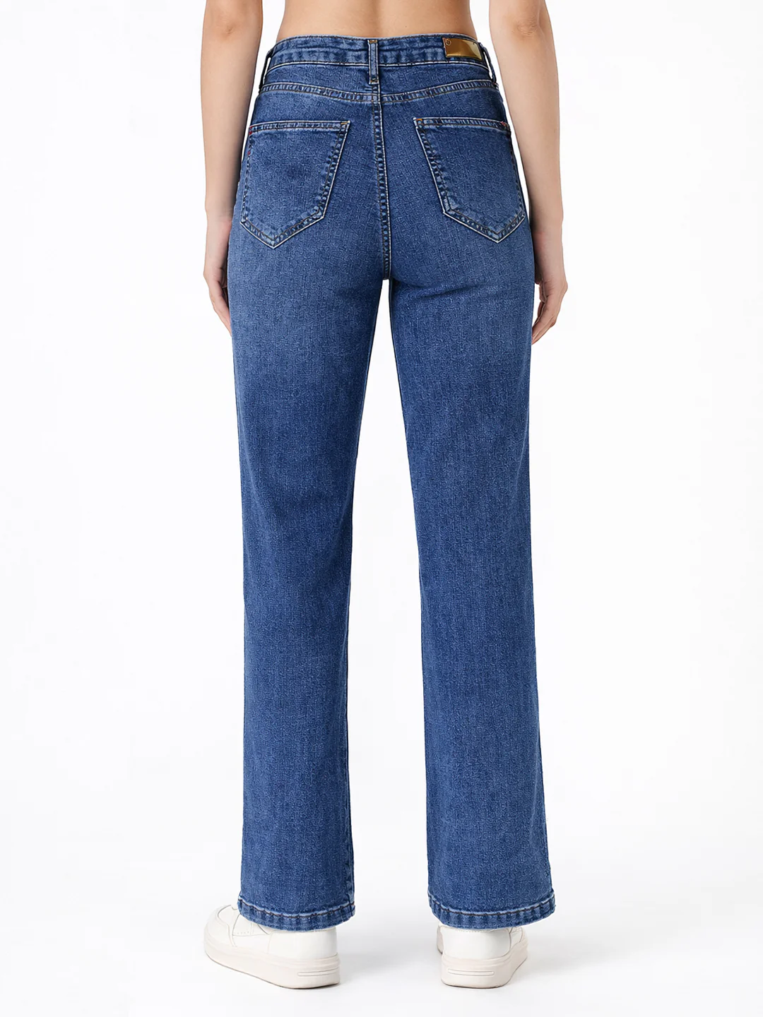 Women Dark Blue High-Rise Straight Fit Jeans - Image 3