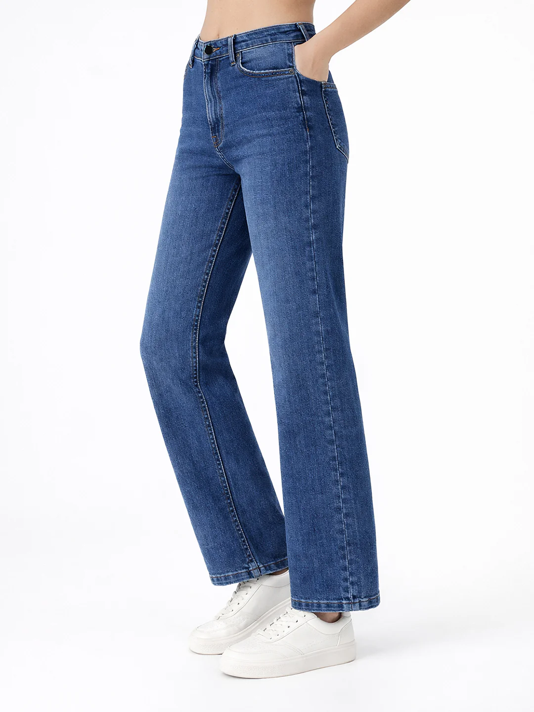 Women Dark Blue High-Rise Straight Fit Jeans - Image 7