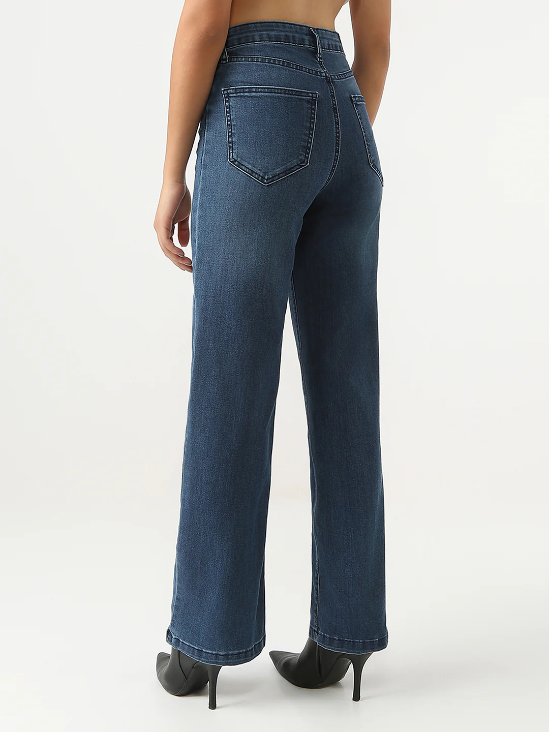 Women Dark Blue High-Rise Straight Fit Jeans - Image 3