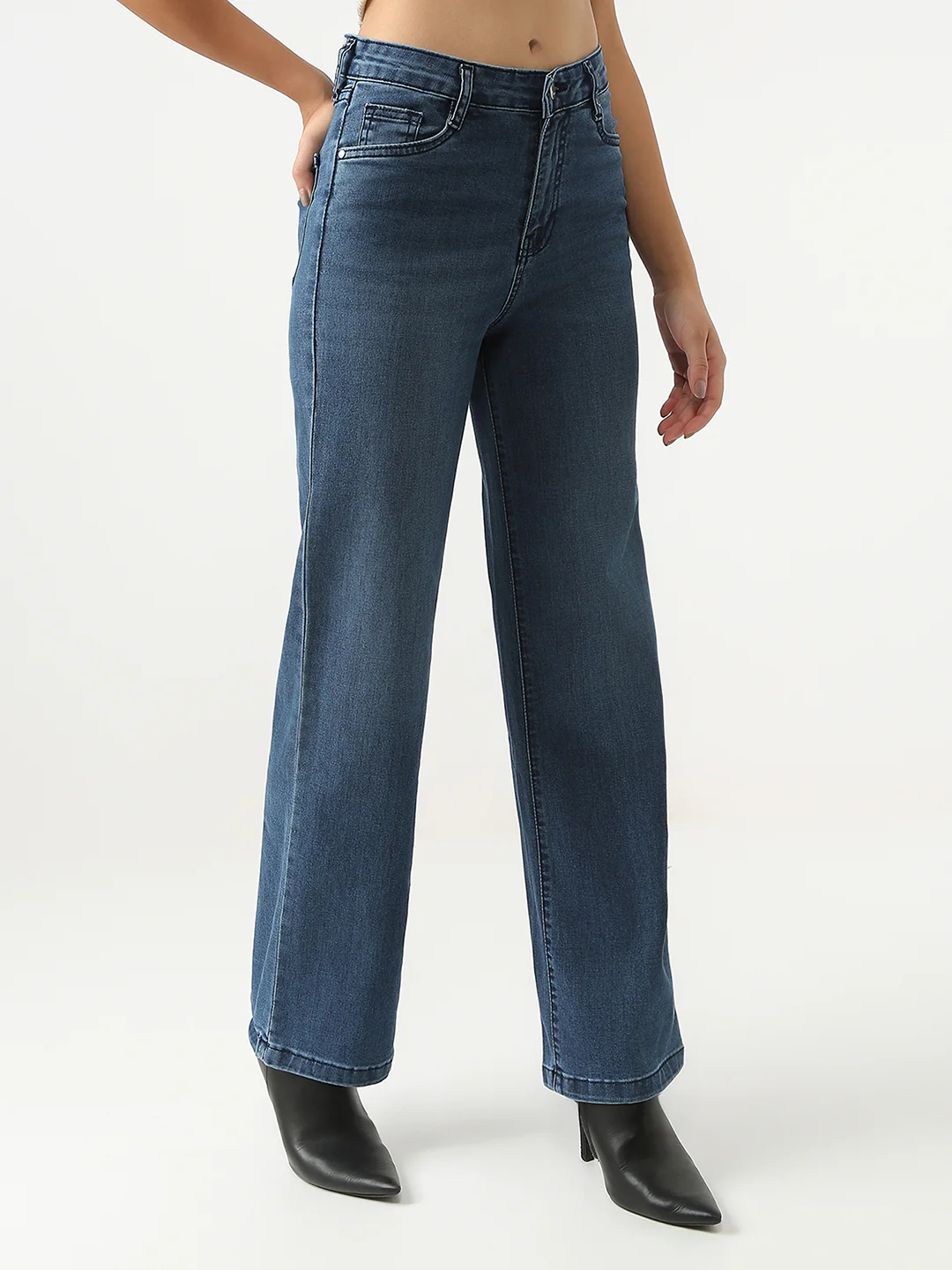Women Dark Blue High-Rise Straight Fit Jeans - Image 6