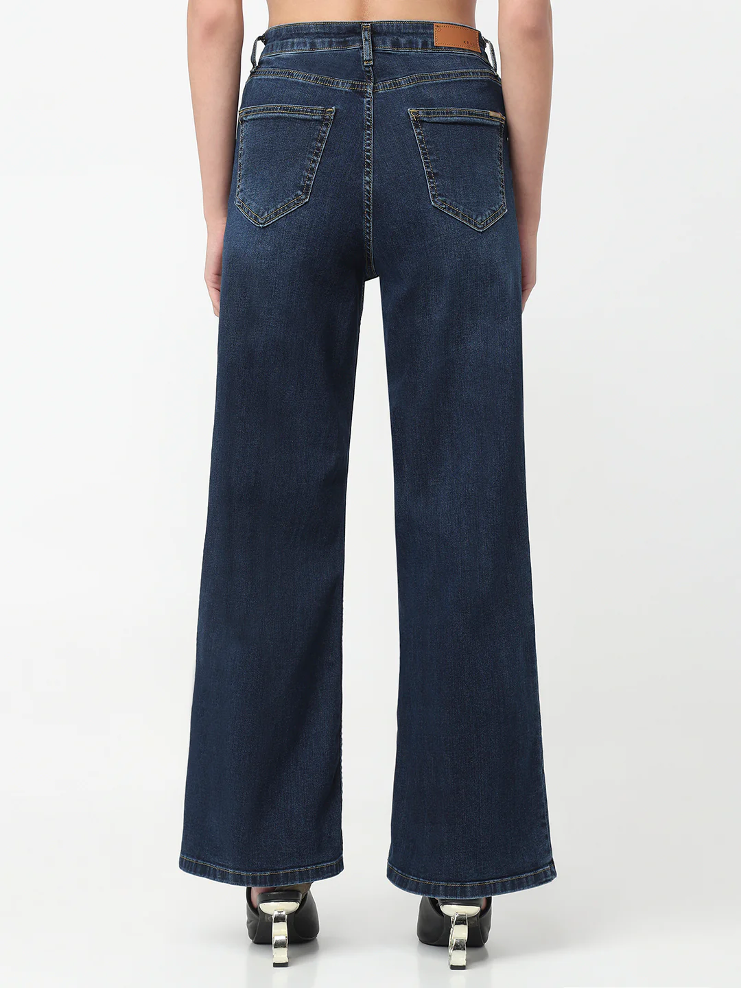 Women Dark Blue High-Rise Super Wide Leg Jeans - Image 3