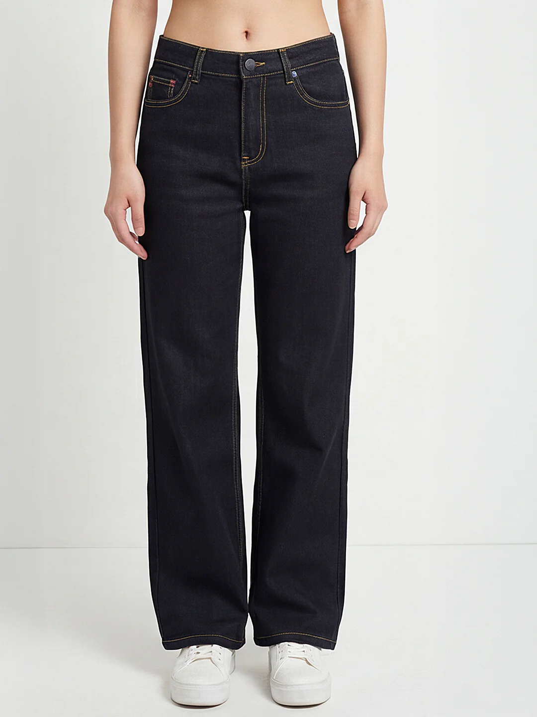 Women Dark Blue High-Rise Super Wide Leg Jeans - Image 2