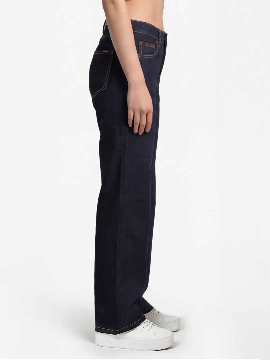 Women Dark Blue High-Rise Super Wide Leg Jeans - Image 3