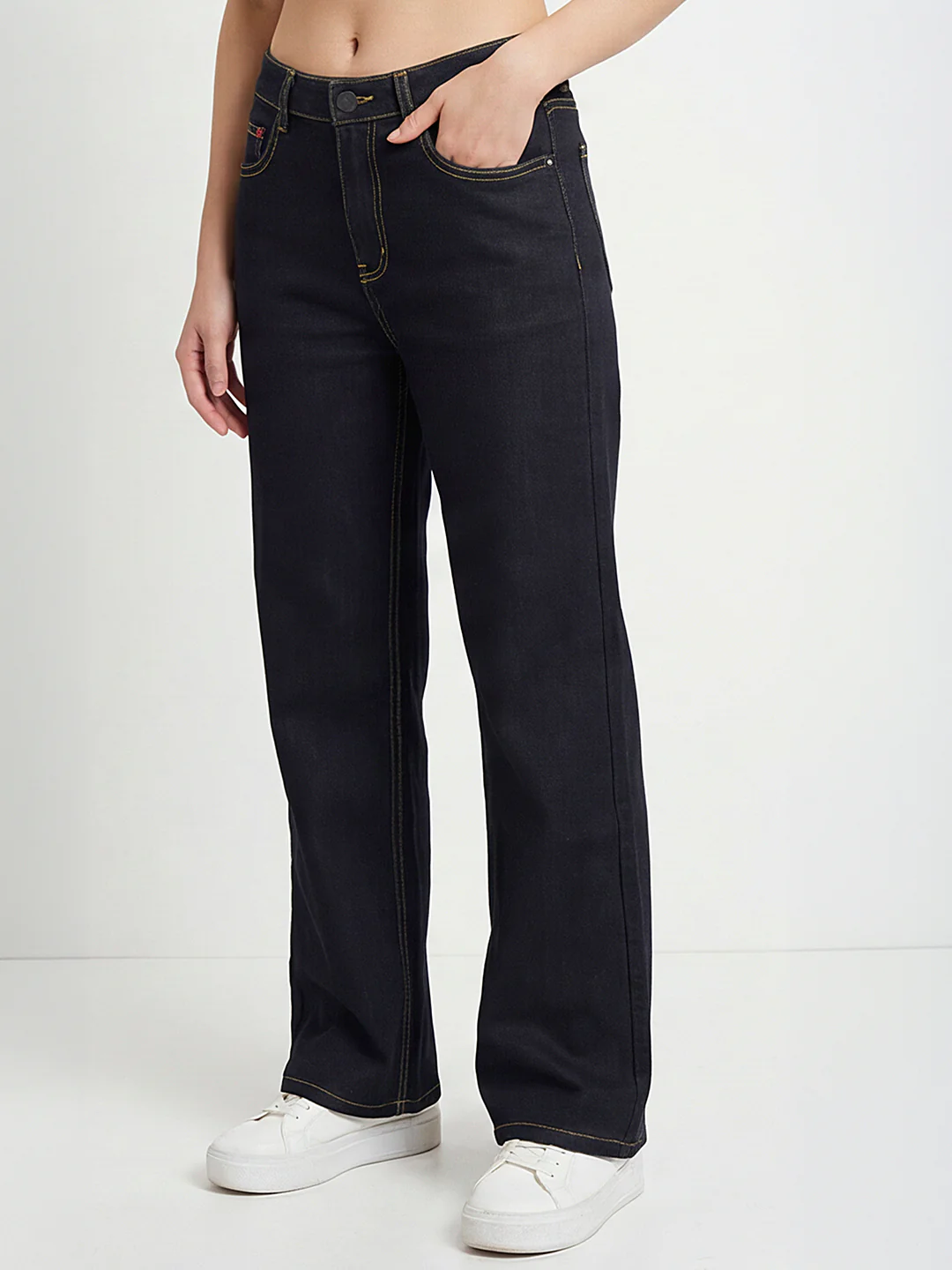 Women Dark Blue High-Rise Super Wide Leg Jeans - Image 4