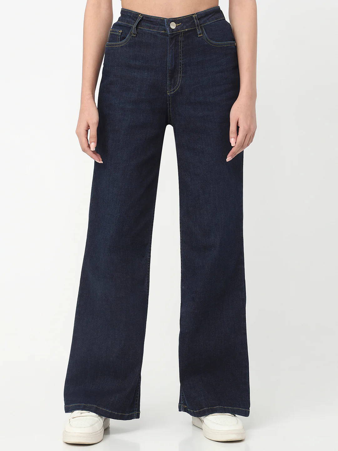 Women Dark Blue High-Rise Super Wide Leg Jeans - Image 2