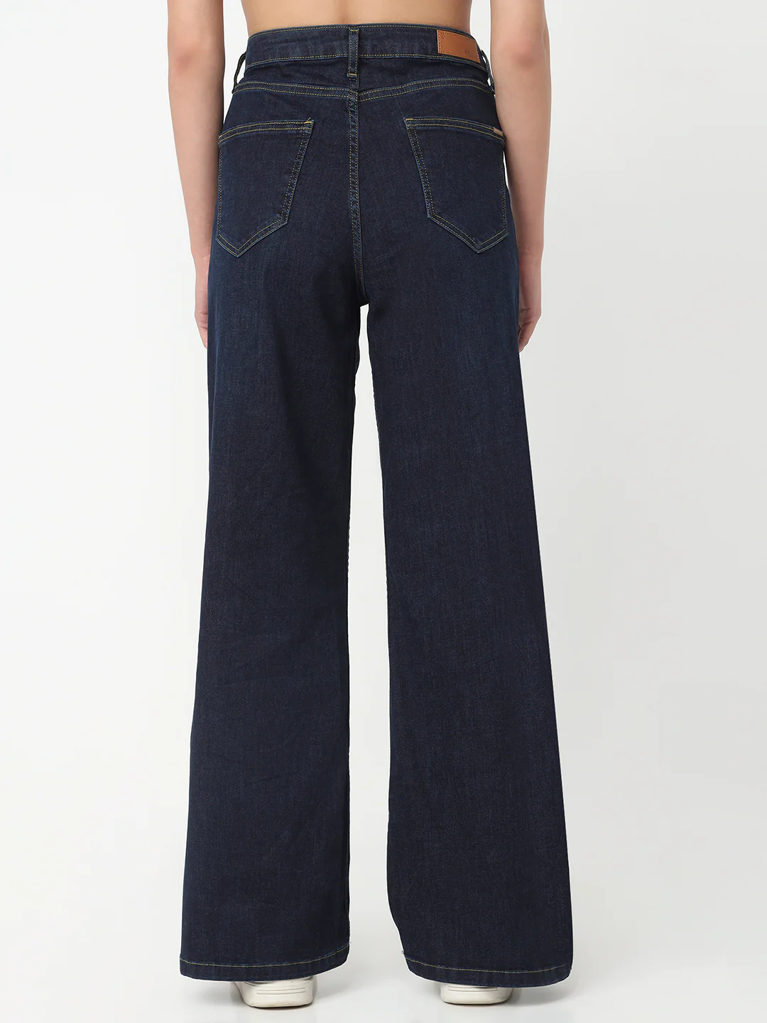 Women Dark Blue High-Rise Super Wide Leg Jeans - Image 3