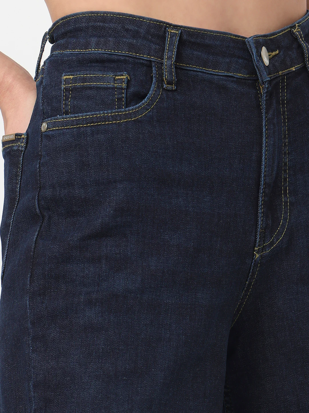 Women Dark Blue High-Rise Super Wide Leg Jeans - Image 5