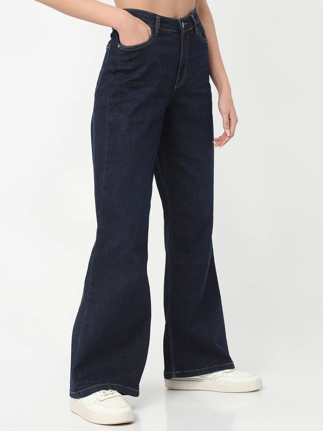 Women Dark Blue High-Rise Super Wide Leg Jeans - Image 6