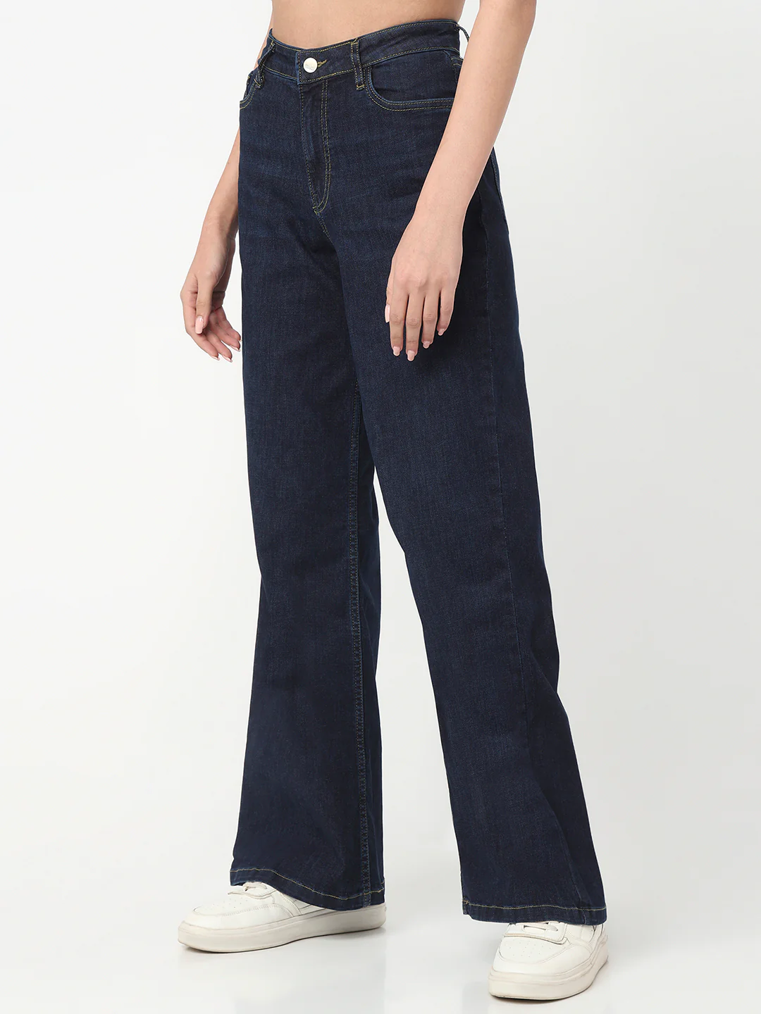 Women Dark Blue High-Rise Super Wide Leg Jeans - Image 8