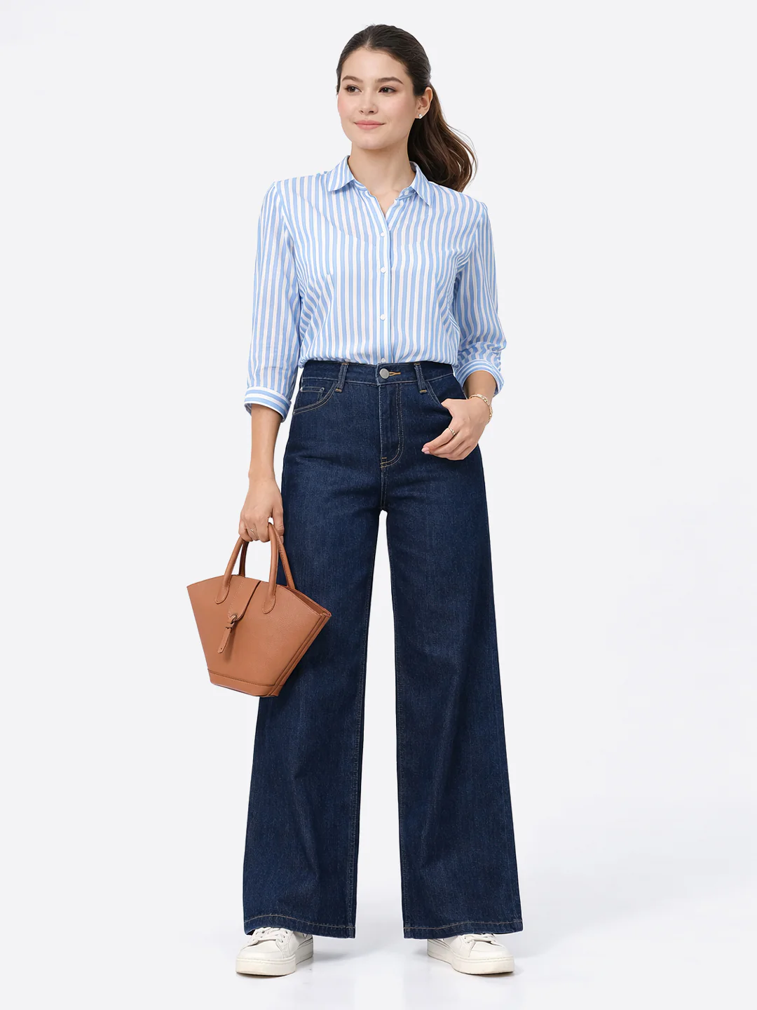 Women Dark Blue High-Rise Super Wide Leg Jeans