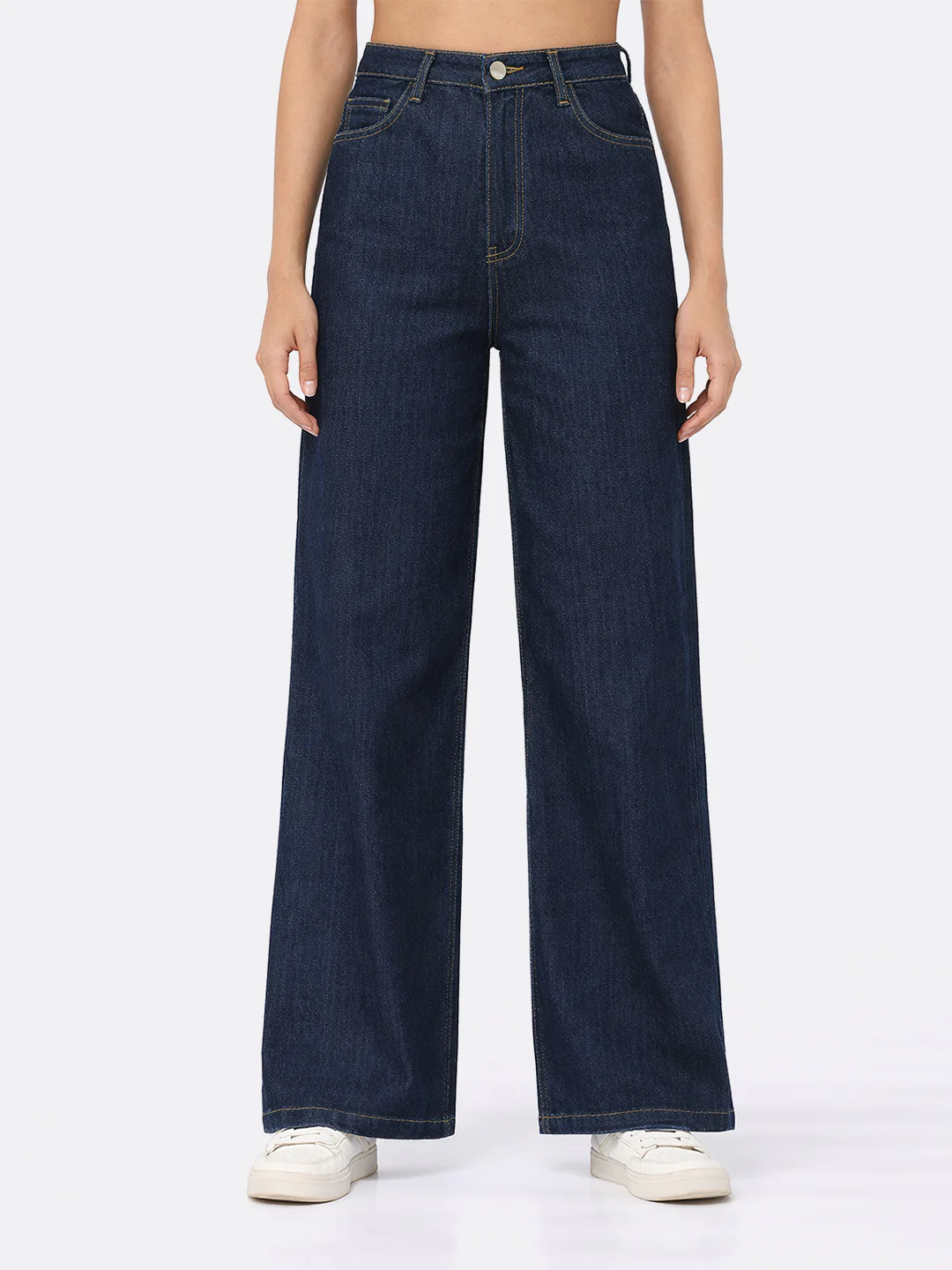 Women Dark Blue High-Rise Super Wide Leg Jeans - Image 2