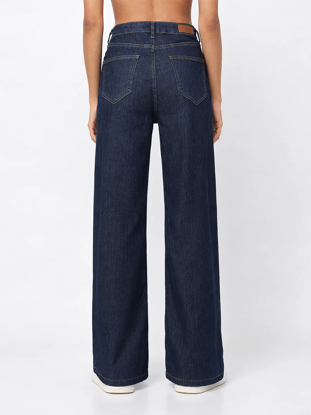 Women Dark Blue High-Rise Super Wide Leg Jeans - Image 3