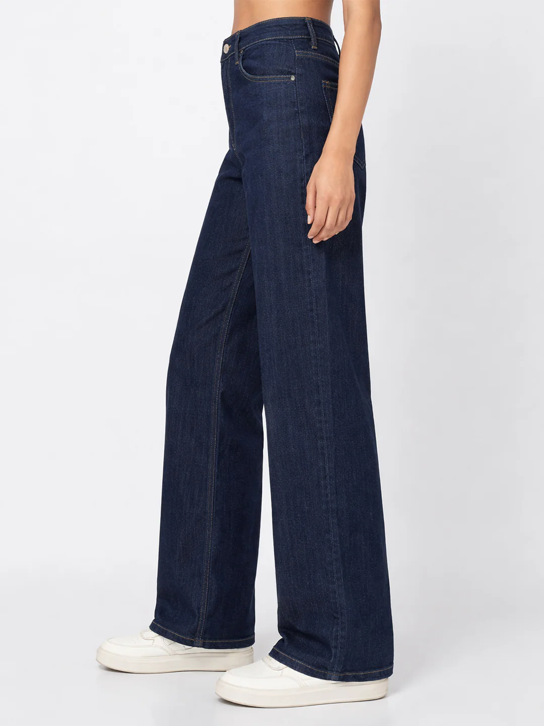 Women Dark Blue High-Rise Super Wide Leg Jeans - Image 7