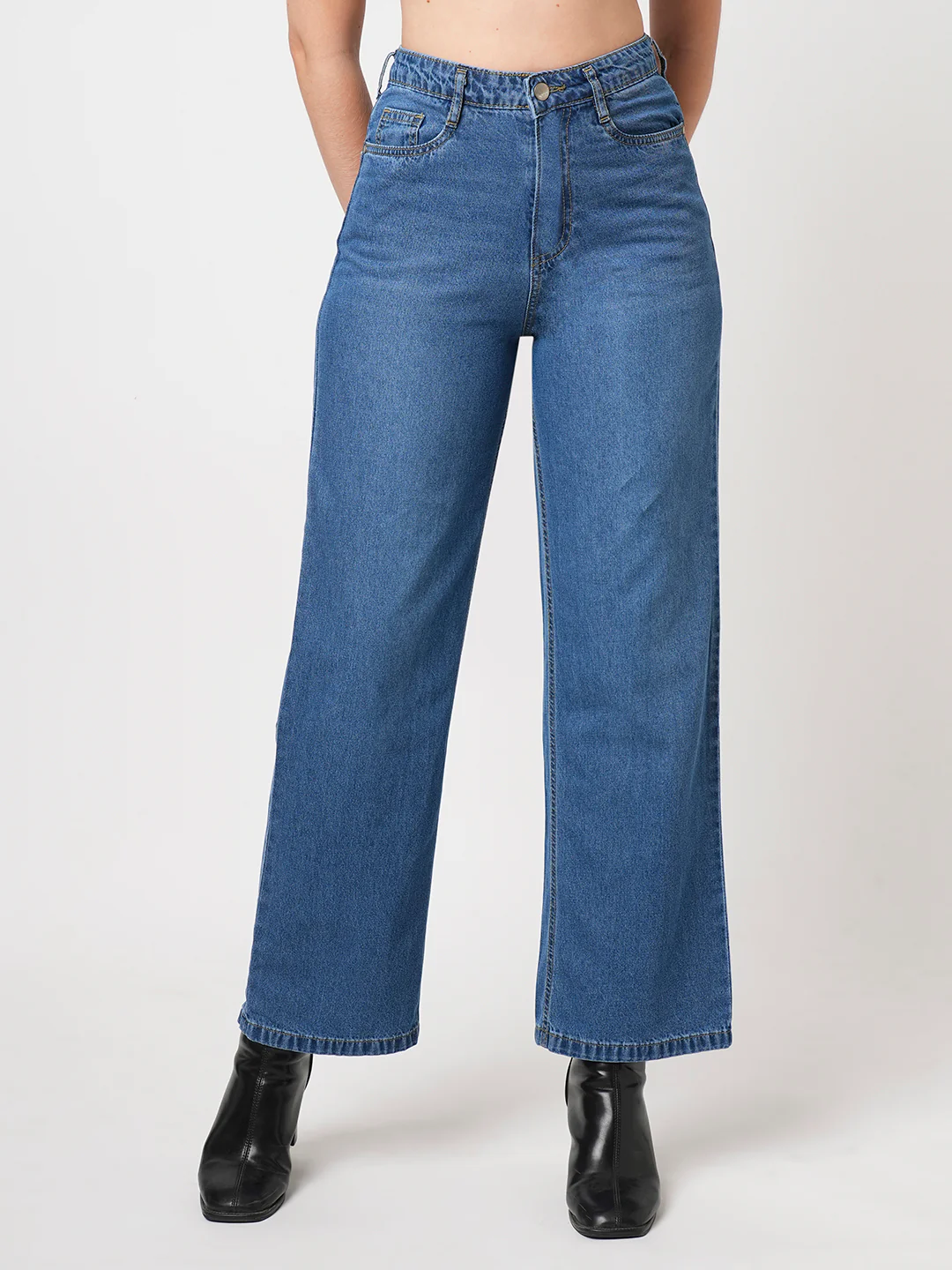 Women Dark Blue High-Rise Wide Leg Jeans - Image 2