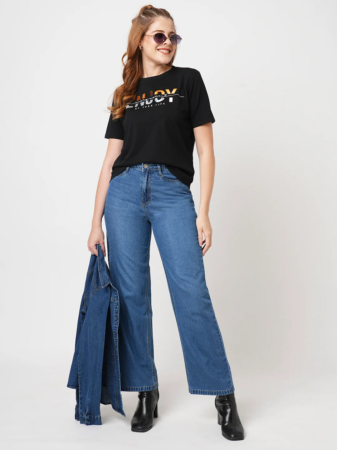 Women Dark Blue High-Rise Wide Leg Jeans - Image 4