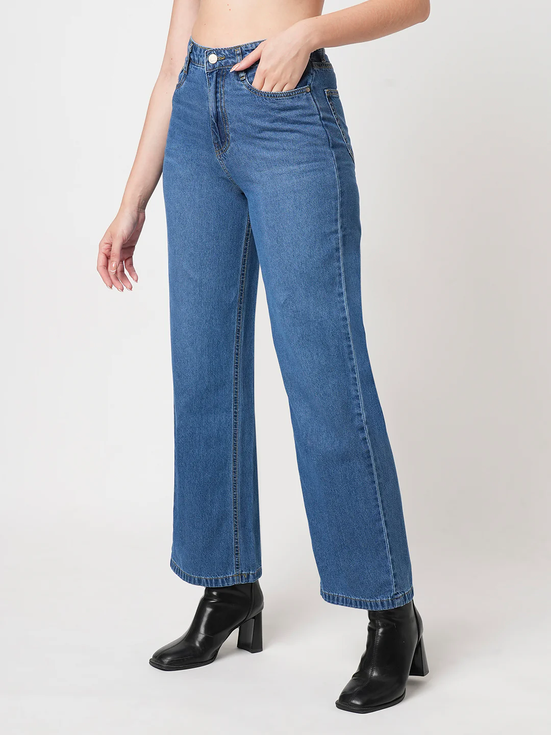 Women Dark Blue High-Rise Wide Leg Jeans - Image 5