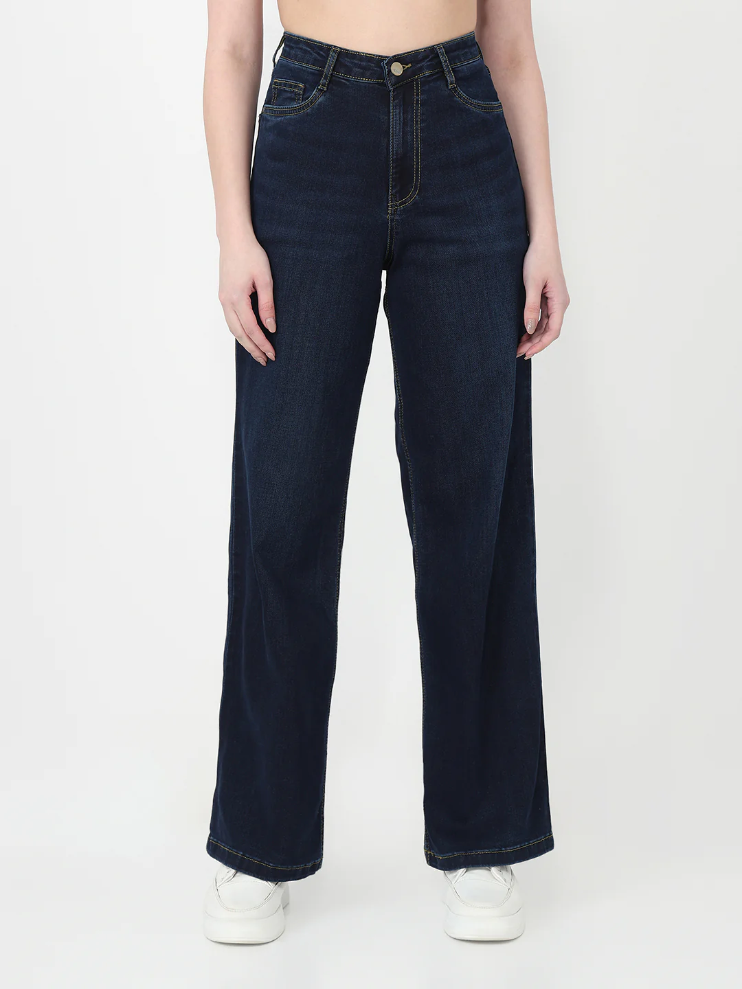 Women Dark Blue High-Rise Wide Leg Jeans - Image 2