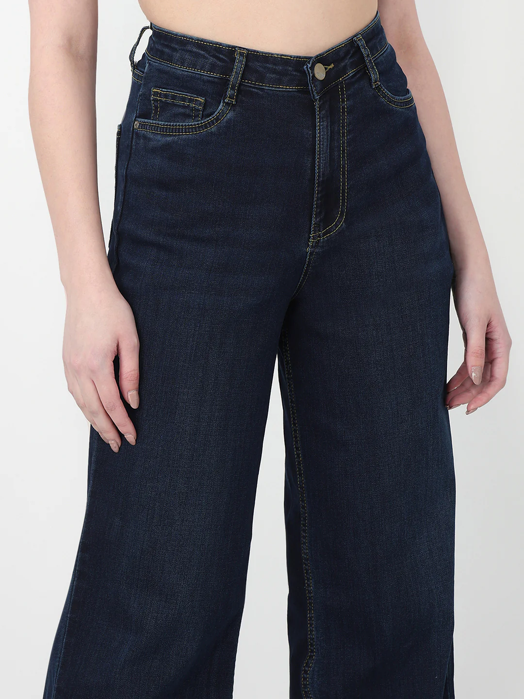 Women Dark Blue High-Rise Wide Leg Jeans - Image 5