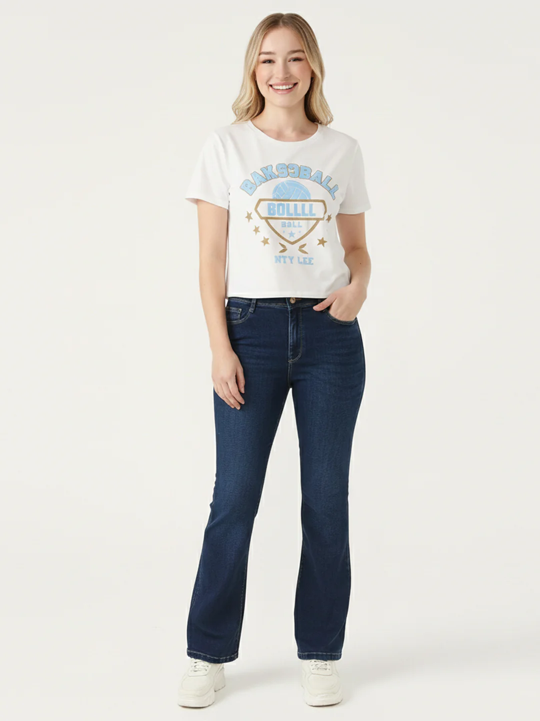 Women Dark Blue High-Rise Wide Leg Jeans