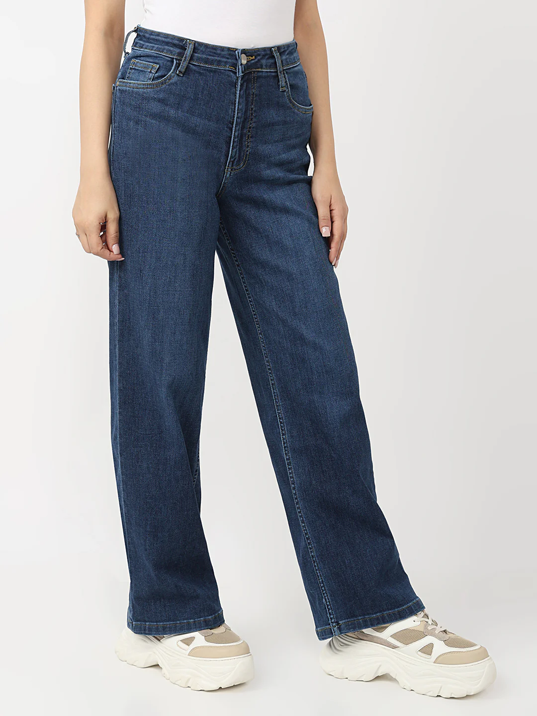 Women Dark Blue High-Rise Wide Leg Jeans - Image 5
