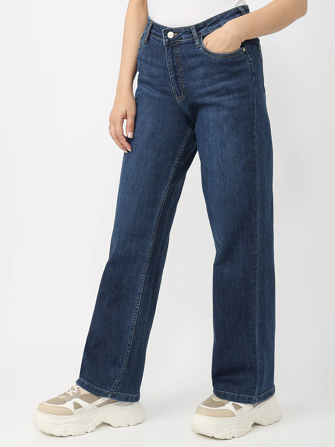 Women Dark Blue High-Rise Wide Leg Jeans - Image 7