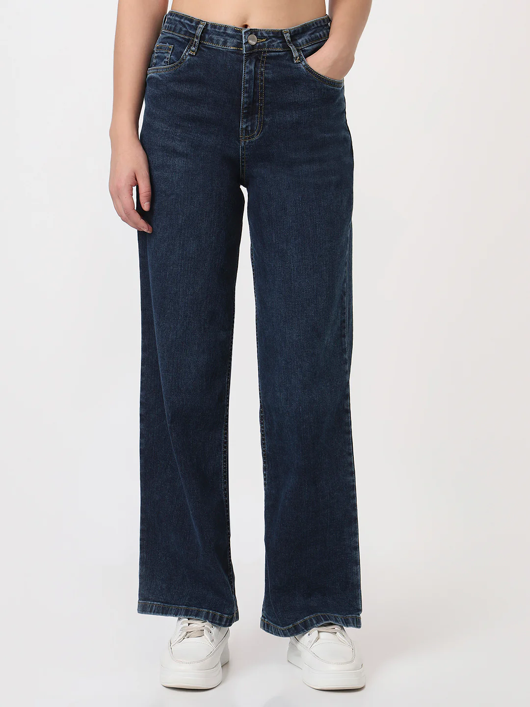 Women Dark Blue High-Rise Wide Leg Jeans - Image 2