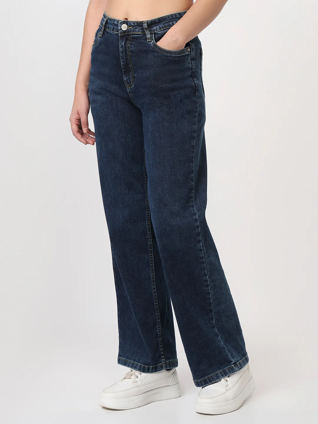 Women Dark Blue High-Rise Wide Leg Jeans - Image 8