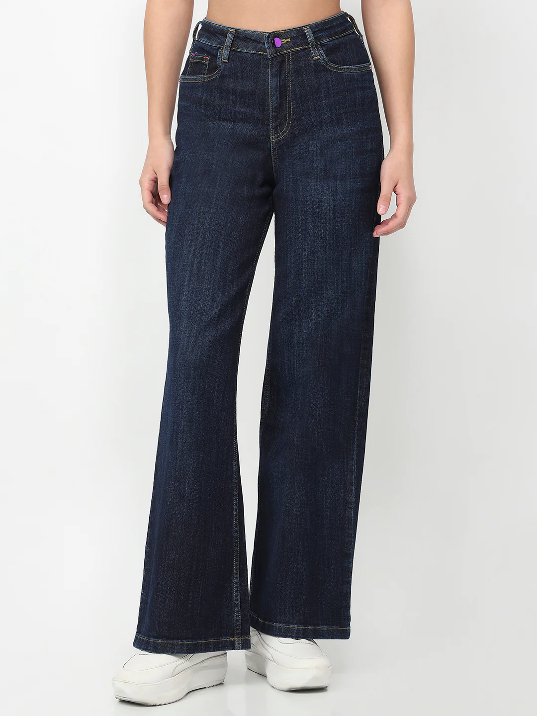 Women Dark Blue High-Rise Wide Leg Jeans - Image 2