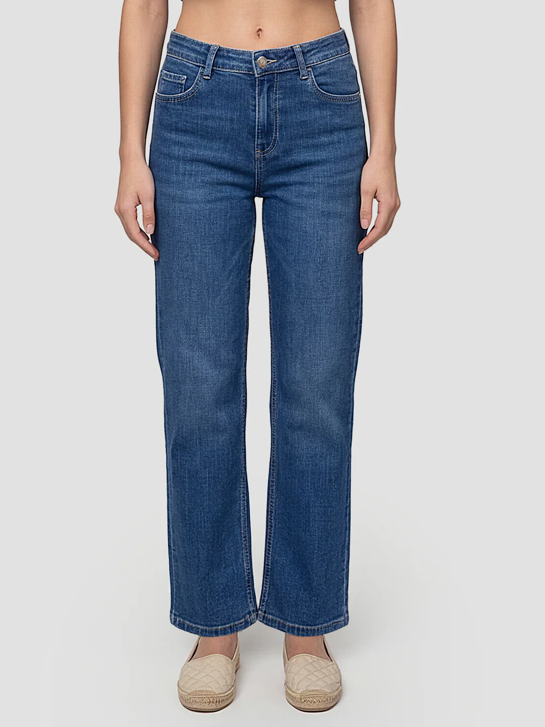 Women Dark Blue High-Rise Wide Leg Jeans - Image 2
