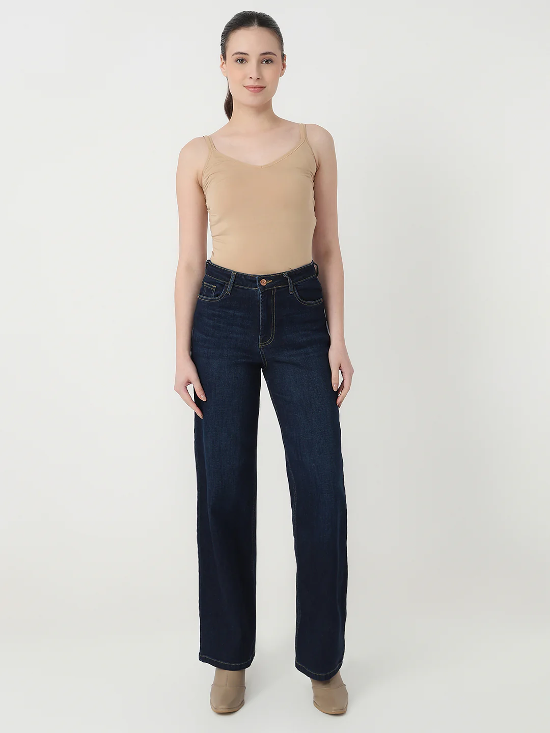 Women Dark Blue High-Rise Wide Leg Jeans - Image 4